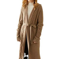 Oem Thick Knit Hoodie Long Sweater Coat Women No Button Cover Knee Length Cashmere Wrap Cable Knitting Coat Cardigan With Belt