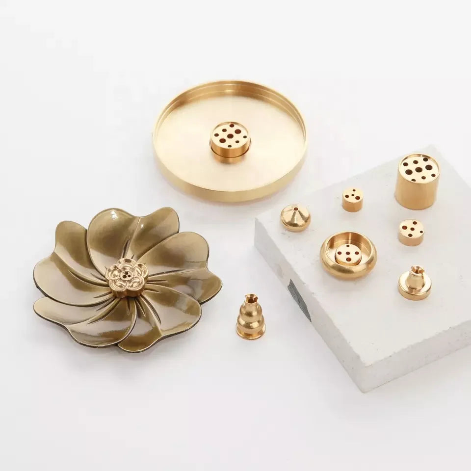 Brass Incense Burner Detachable Ash Catcher 9 Incense Holes Incense Stick Holder with  Retro Elegant Fragrance Access Dish