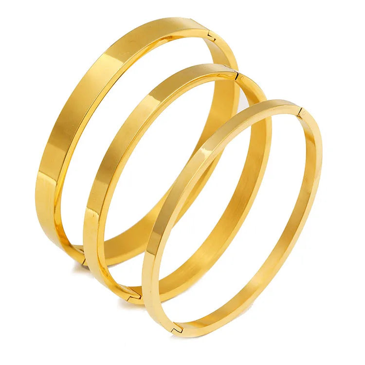 C039 Fashion Jewelry Simple High Quality Glossy Clasp Bracelet Gold Plated Titanium Stainless Steel Bracelets Women Bangle