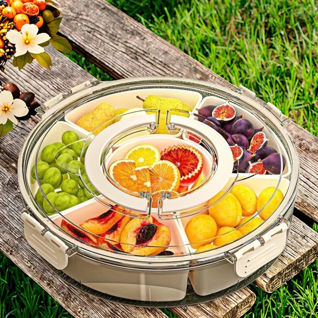 Portable Containers Veggie Candy 6 Divided Serving Tray With Handle Rotatable Box Container for Fruit