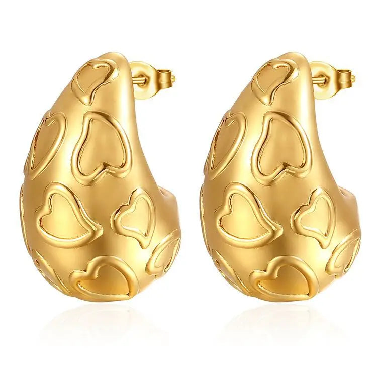 11 Designs Water Drop Shaped Earrings Hollow Chunky Hypoallergenic 18k Gold Plated Stainless Steel Tear Drop Gold Earrings