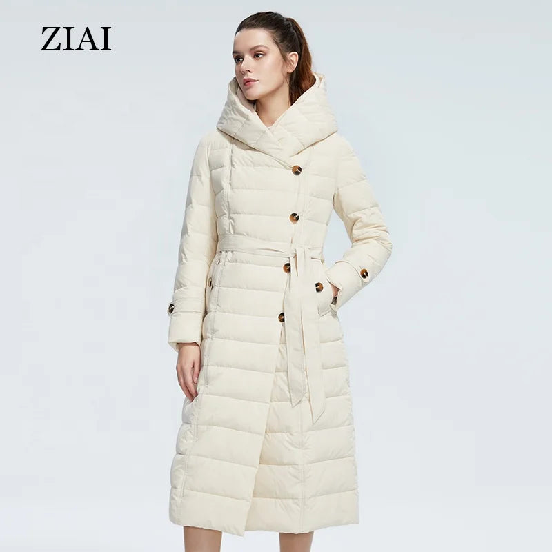 Winter Coats Women Puffer Jacket Warm Hood Belt Puffer Coat Long Parka Coat Woman Winter