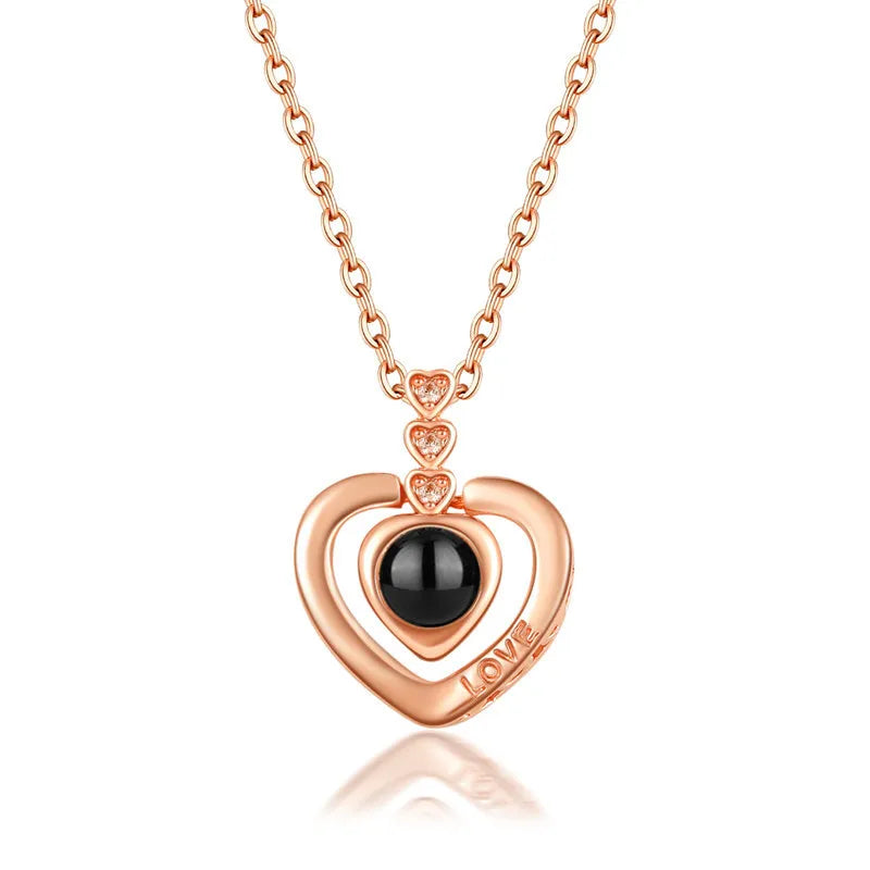 Love Heart Crystal I Love You in 100 Languages Necklace Women Gift