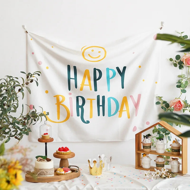 Wall Hanging Background Cute Happy Birthday Pattern Home Party Decor Tapestry