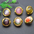 Wholesale Random Mix Color Natural Gemstone Gold Plated Faceted Cat Eye Round Stone Beads for DIY Jewelry Necklace Bracelet