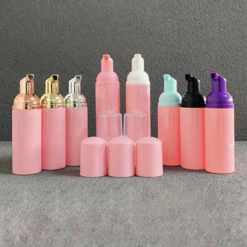 Luxury PET Plastic Foam Mousse Bottle 30ml 100ml Fillable Cosmetic Packaging Matte Pink Electroplated Pump Head Shampoo Lotion