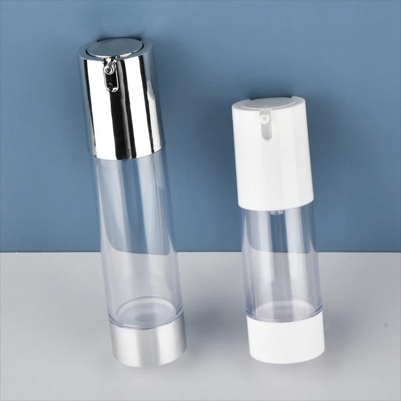 15ml 30ml 50ml Luxury Plastic Clear + Silver BB Cream Bottles Packaging Empty Airless Cosmetic Serum Skin Care Pump Bottle