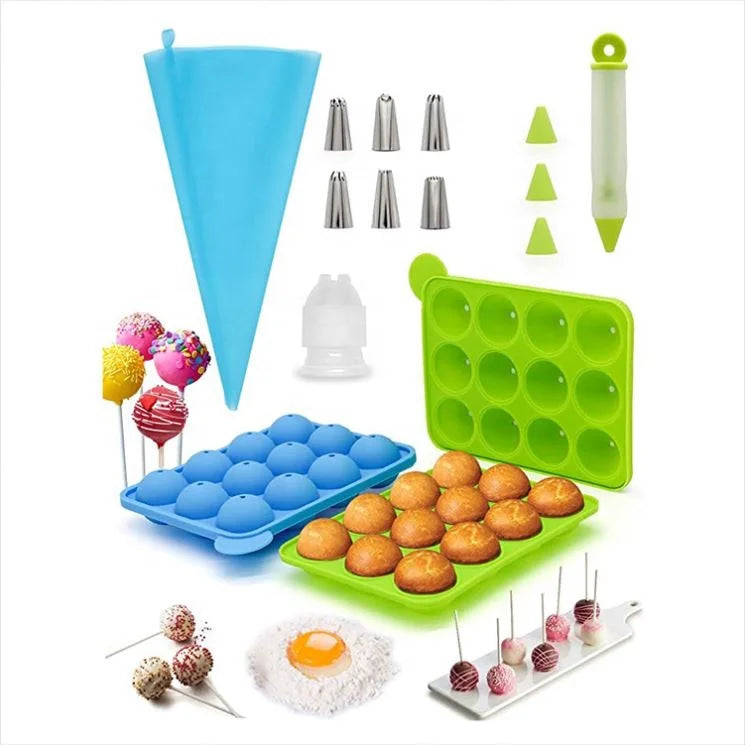 Cake Pop Mold Set Cake Pop Silicone Molds for Baking Cakepopsical Pan Moldes Lollipop Make Set With Recipe Decorating Pen
