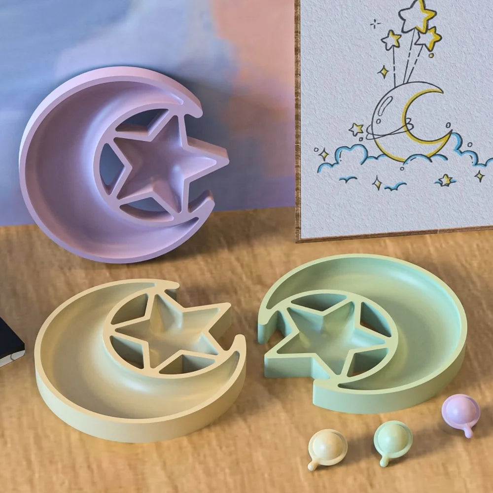 DM1137 Moon Star Resin Trinket Jewelry Tray Silicone Mold Plaster Storage Plate Concrete Container Making Molds for Art Craft MegaBDM