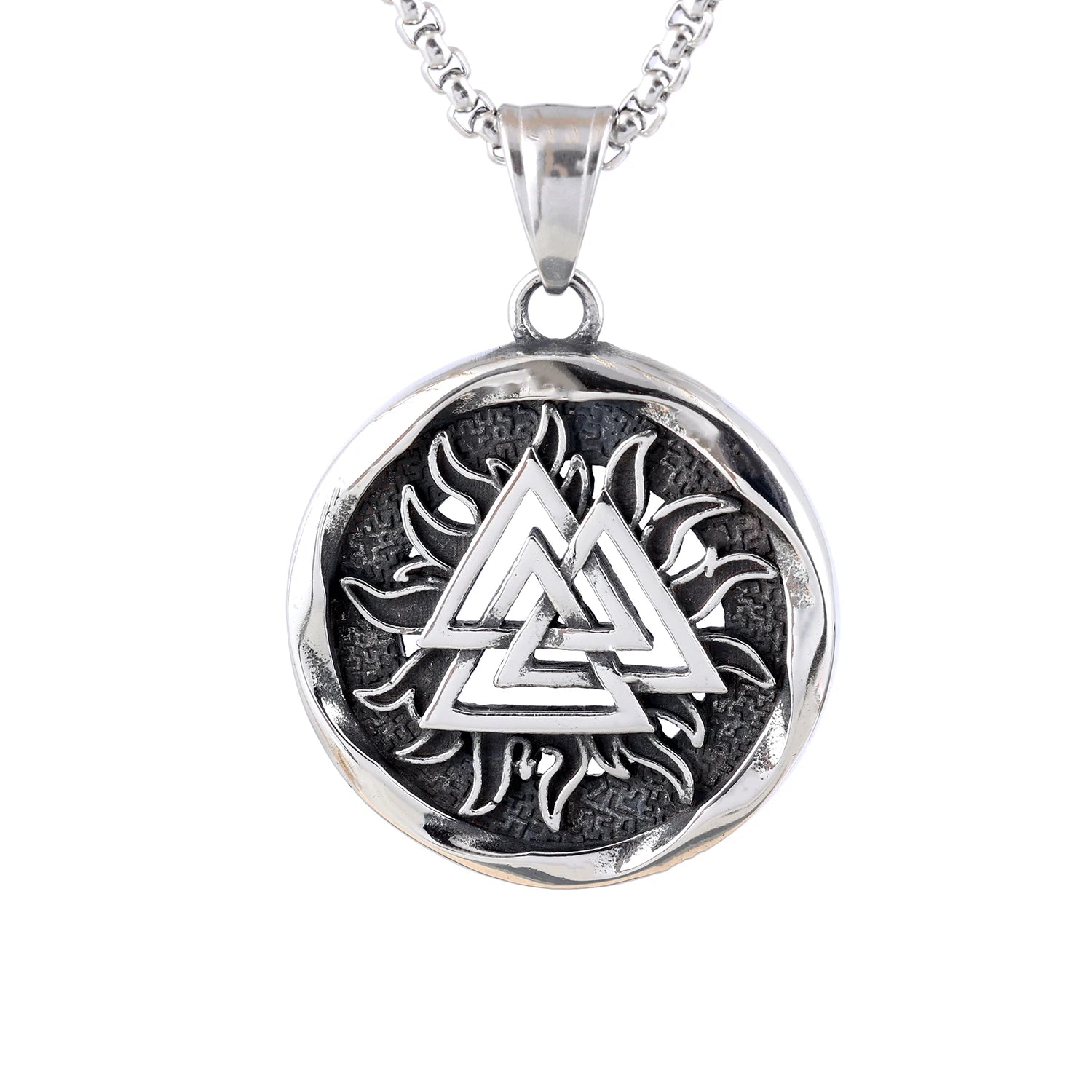 Hollow Vintage Norse Scandinavia Viking Odin Triangle Symbol Totem Amulet Valknut Necklace Pendant