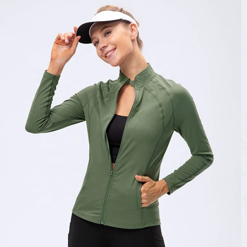 Women Sports Yoga Zipper Quick Dry Running Jackets Long Sleeve Outdoor Fitness Gym Training Coat Lady Yoga Running Jacket