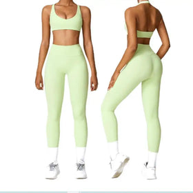 Women Custom Logo Quick Dry Breathable Workout Outfits Sports Bra and Leggings Two Pieces Yoga Sets Gym Fitness Sets