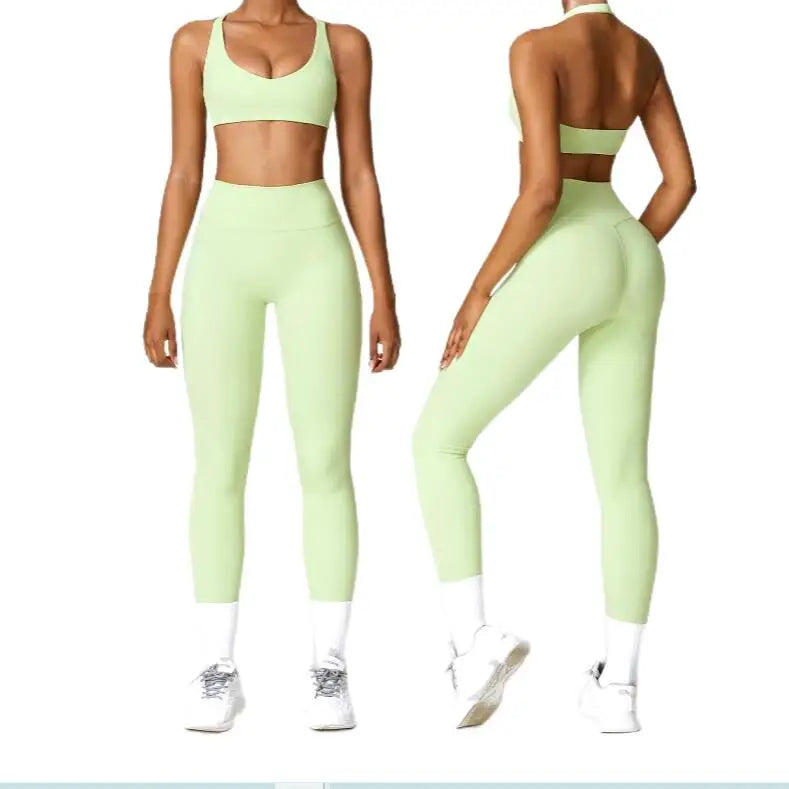 Women Custom Logo Quick Dry Breathable Workout Outfits Sports Bra and Leggings Two Pieces Yoga Sets Gym Fitness Sets