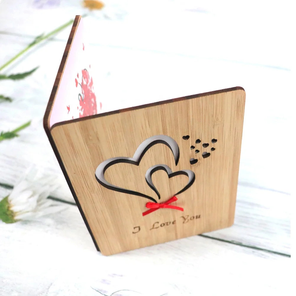 I Love You Card Handmade  Wooden Greeting Cards for  Happy Valentines Day Card