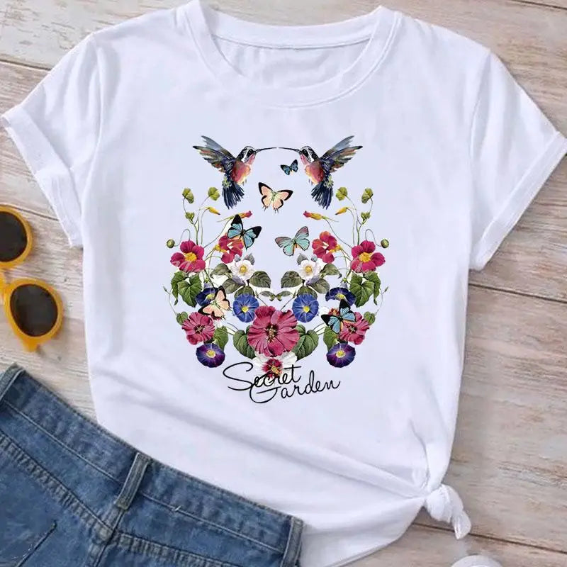 Summer Designer Flower Custom Plus Size Girl Cartoon T Shirt Loose Casual Short Sleeve Women's Oversized Short Sleeve Tee Shirts