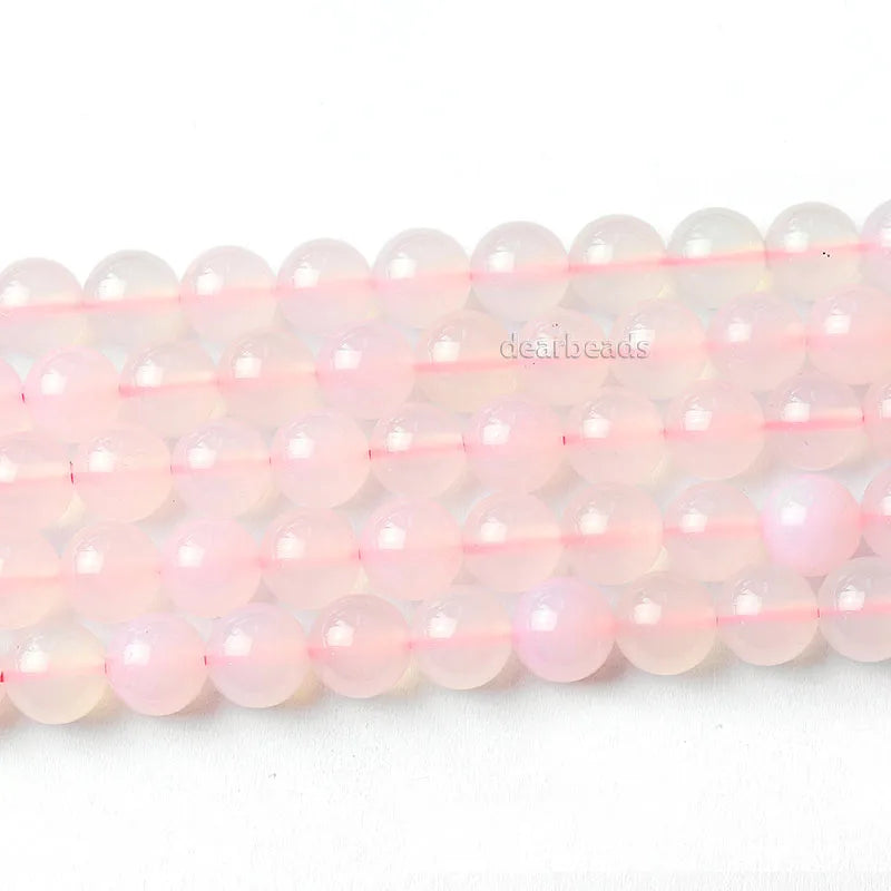 Wholesale Pink Chalcedony Crystal Stone Loose Beads for Jewelry Making 8mm Length 38cm 15"