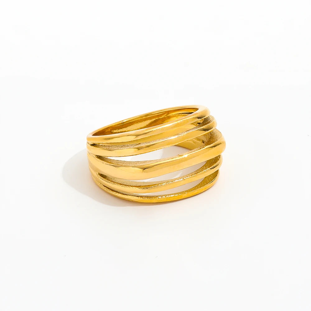 High End 18K Plain Gold Multi -layer Statement Rings Stainless Steel Trendy Simple Gold Plated Jewelry