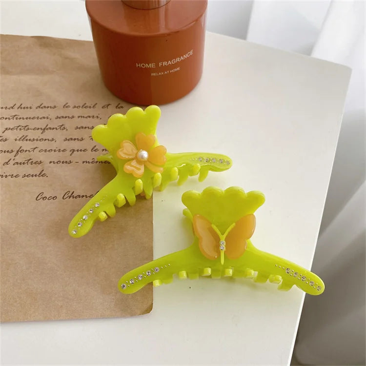 9cm French Hair butterfly Flower  Shark Rhinestone Floral butterfly Grab Clip Hair Accessories