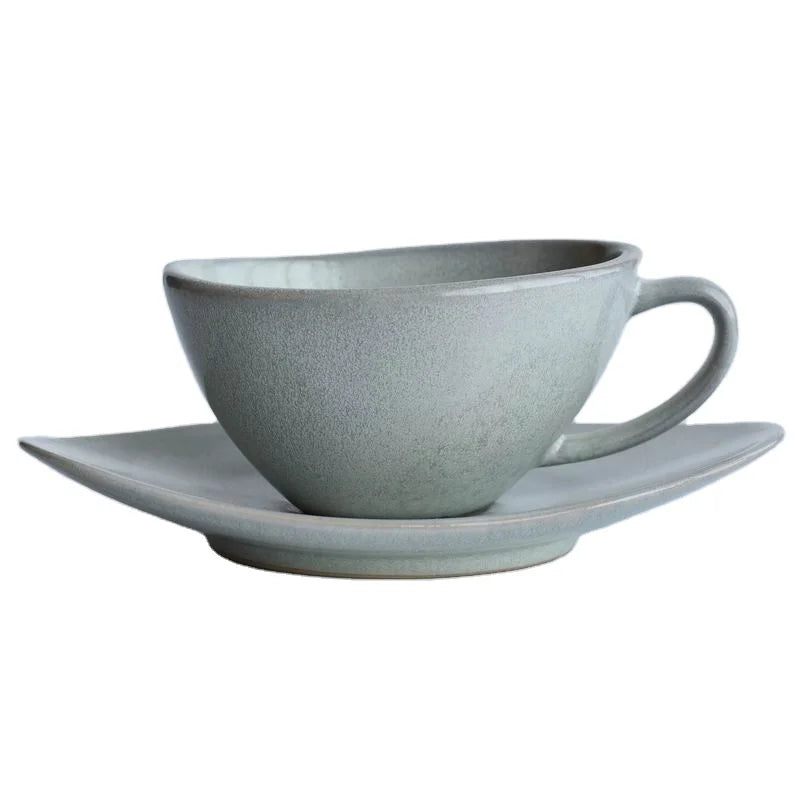 Porcelain Unique Handmade Retro Style Eco-Friendly Ceramic Coffee Cup with Saucer Set for Parties