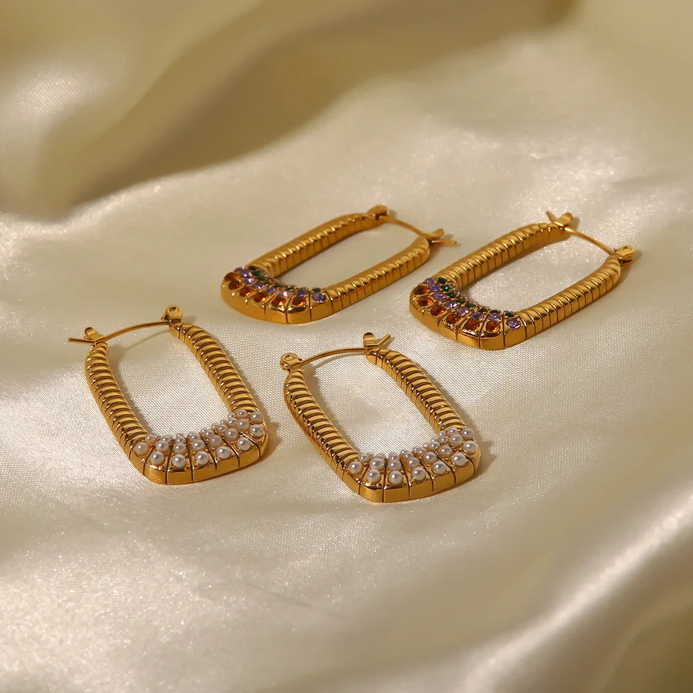 New Arrival Ins Popular Colourful Zircon Inlaid Luxury Earring Stainless Steel PVD Gold Plated Dainty Earrings