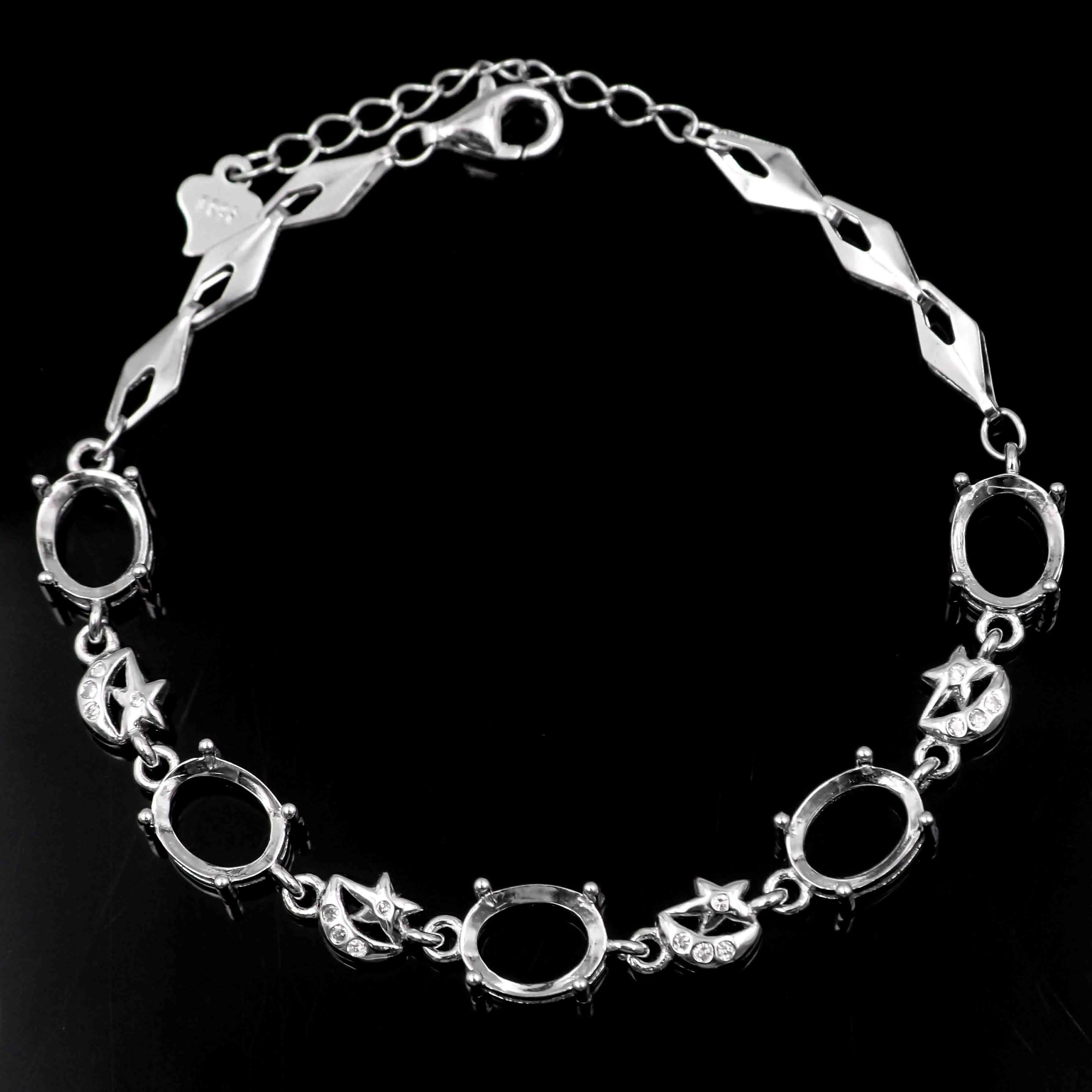 Sterling Silver 7*9/8*10mm Semi Mount Bracelet Empty Support Blank Claws Setting S925 Mountain Base Without Stone Inlay for DIY