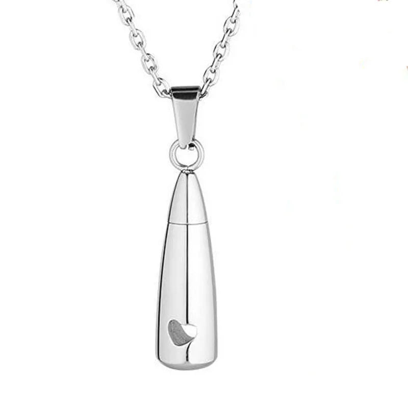 Customized New Fashion Stainless Steel Silver Mini Cremation Urns Bottle Heart Pendant Necklace Pet Urns for Dogs Ashes