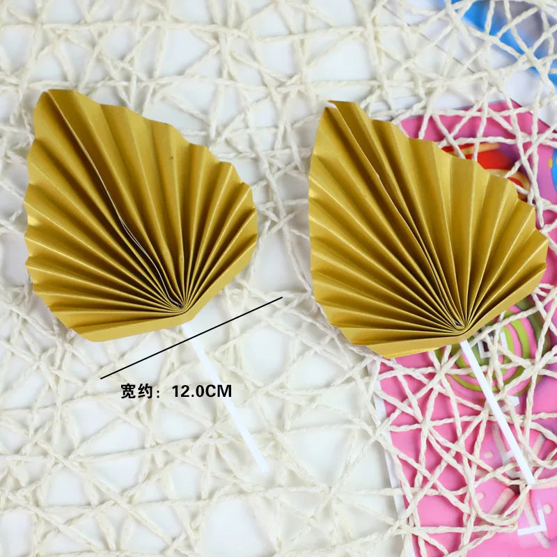 Wholesale 2pcs Palm Leaf Fan Cake Topper Happy Birthday Cake Decoration Wedding Baking Dessert Table Party Favors