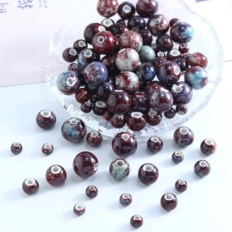 Retro 6 8 10 12 14 16 18mm Colorful Ceramic Clay Bead Handmade Round Bead Charm for DIY Bracelet Making Jewelry Accessories