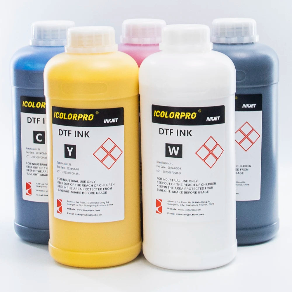 IColorPro 1000ml 5 Color Pigment Transfer White DTF Ink for Film Epson L1800 I3200 DTF Printers