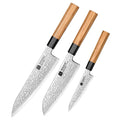 Luxury Damascus Steel Chef Knife Set Natural Olive Wood Japanese Octagonal Handle Kitchen Knives