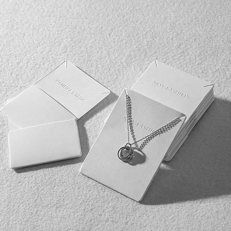 Wholesale Stock Pendant Storage Jewelry Display Paper Card with Backside Pocket Custom Plain Embossed Logo Necklace Card