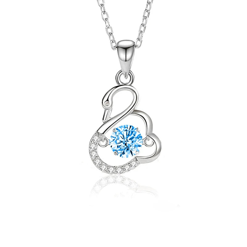 Light Luxury Versatile Beating Heart Clavicle Chain S925 Sterling Silver Sapphire Rose Gold Plated Swan Pendant Necklace