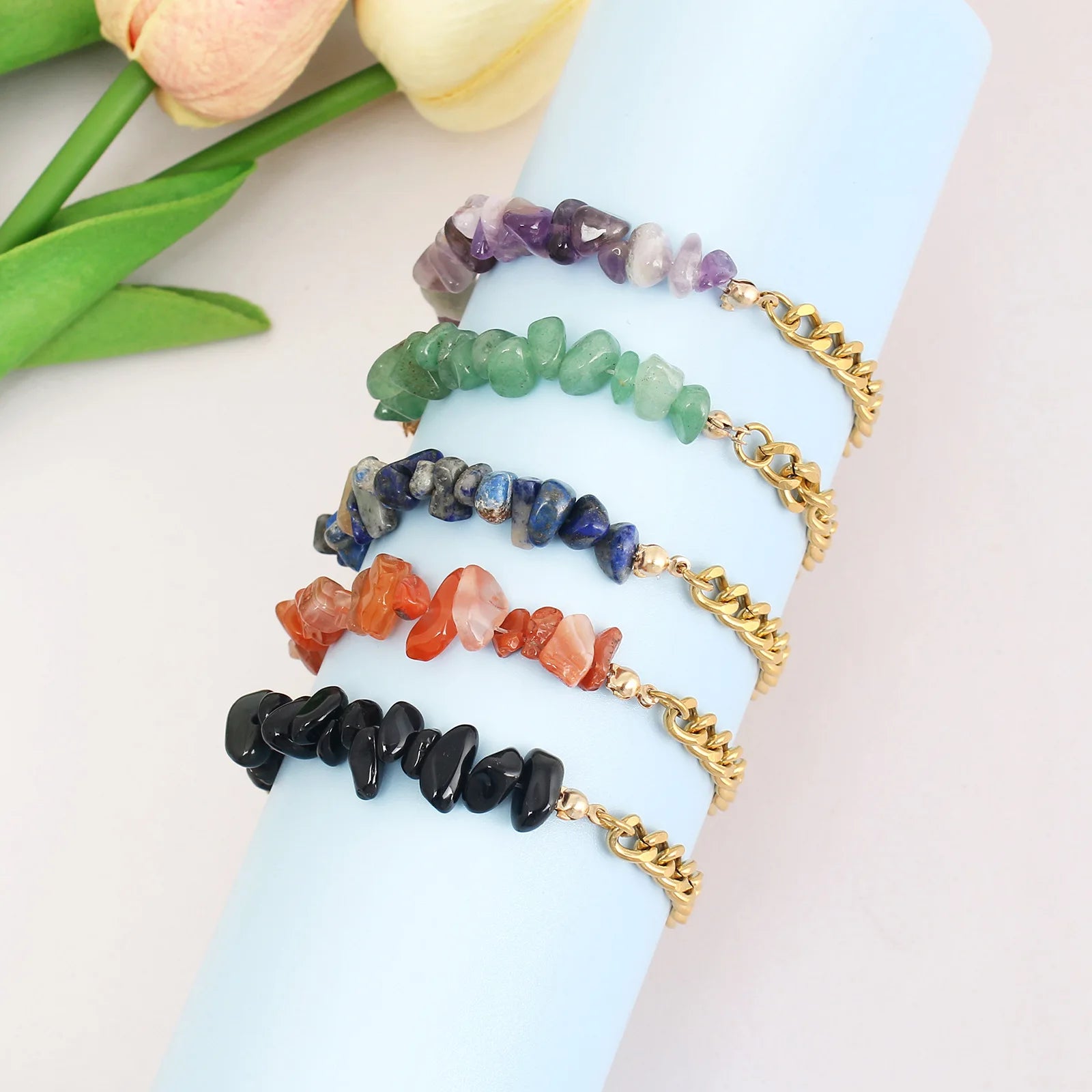 Bohemian Purple Stone Bracelet 316L Stainless Steel Natural Crystal Gemstone Irregular Energy Stone Bracelet for Women