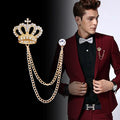 European and American Distinguished Classic Tassel Chain Full Diamond Crown Mens Brooch Suit Accessories