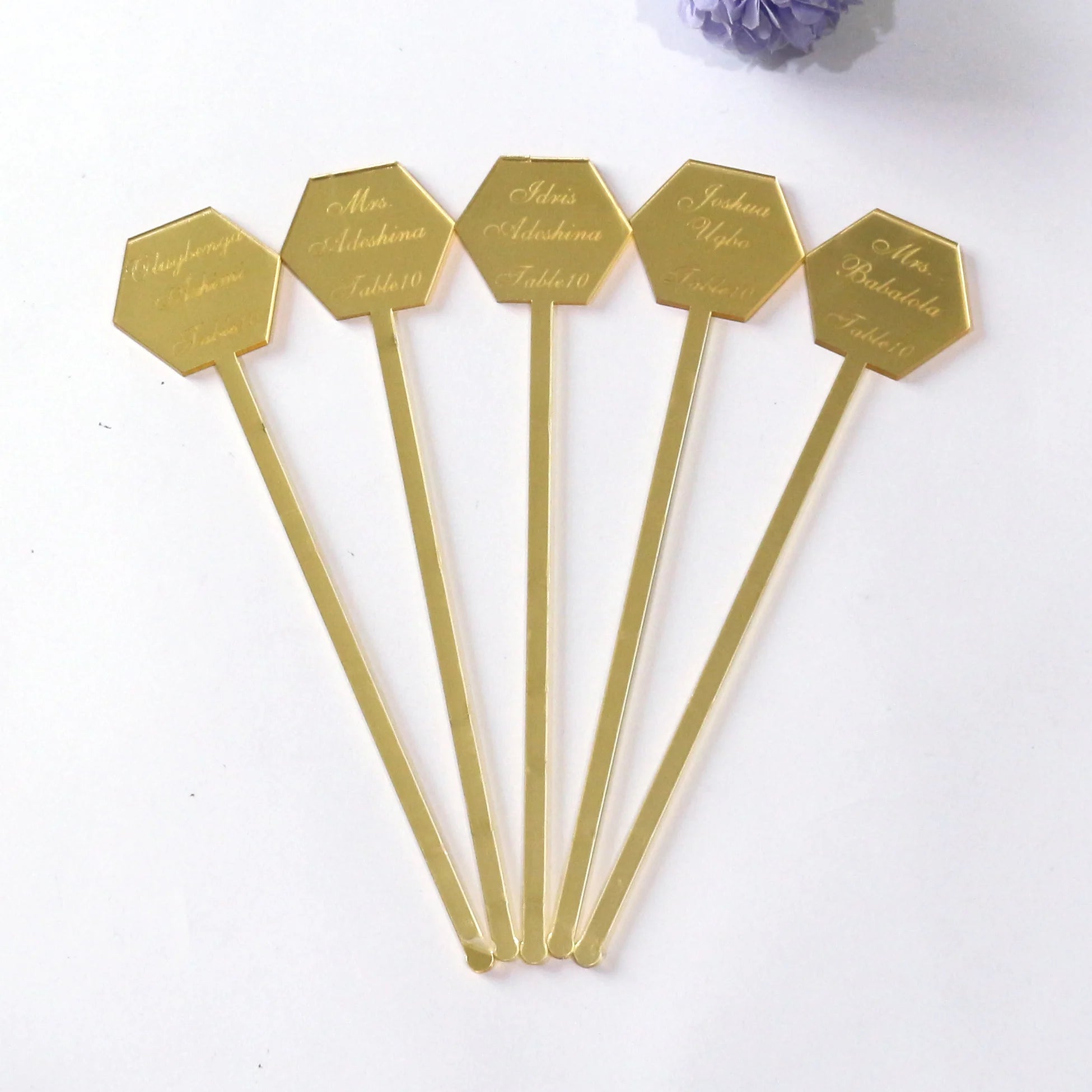 Hexagon Shape Custom Logo Acrylic Cocktail Drink Stirrers Wedding Party Stick Cake Decoration Coffee Drink Stir