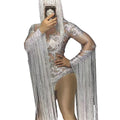 Fashion Long Sleeves Tassel Rhinestone Pole Dance Bodysuit Women Party Club Jumpsuits Playsuits Lady Stage Performance Costumes