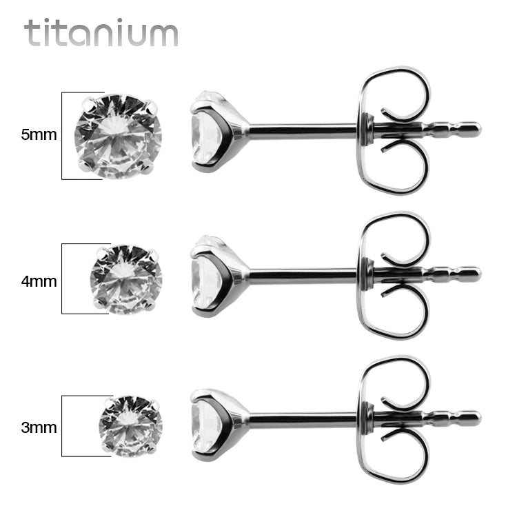 Titanium Zircon Prong Set Ear Studs F136 Titanium Butterfly Clasp Ear Piercing Body Jewelry for Children's Wedding