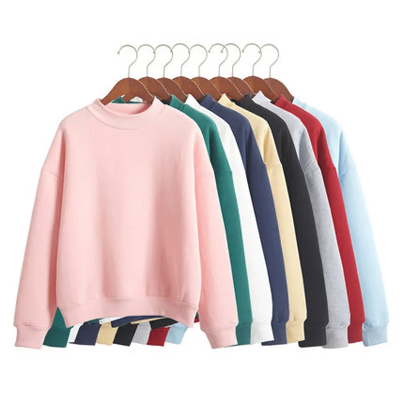 New Women's Hoodie Solid Color Thickened College Student Middle Collar Loose Sweatshirts Casual Printed Knitted for Spring