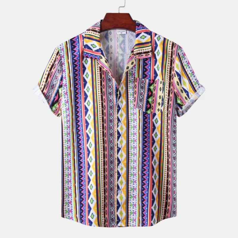 2023 New Men's Short Sleeve Shirt Brand Fashion Loose Printed Casual Shirt Men