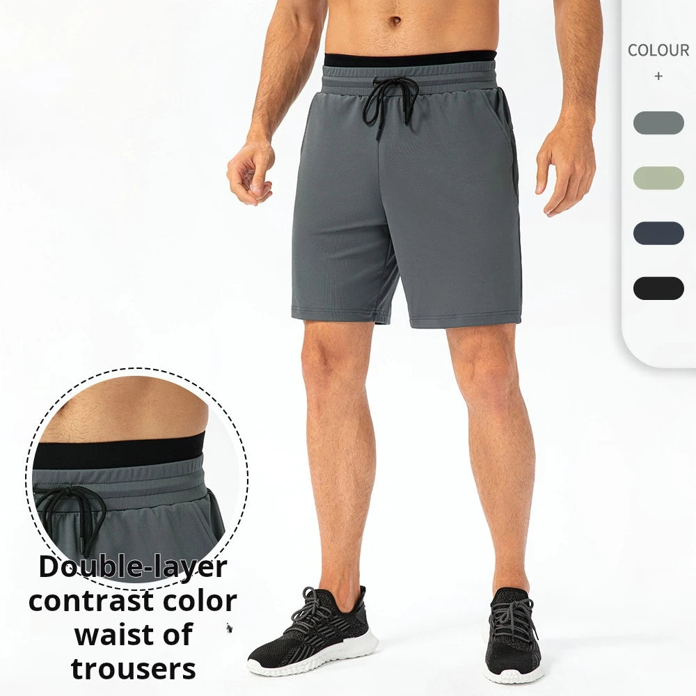 Men's Loose Basketball Training Shorts Double-layer Waist and Head High Elastic Quick Drying Fitness Five Quarter Yoga Short