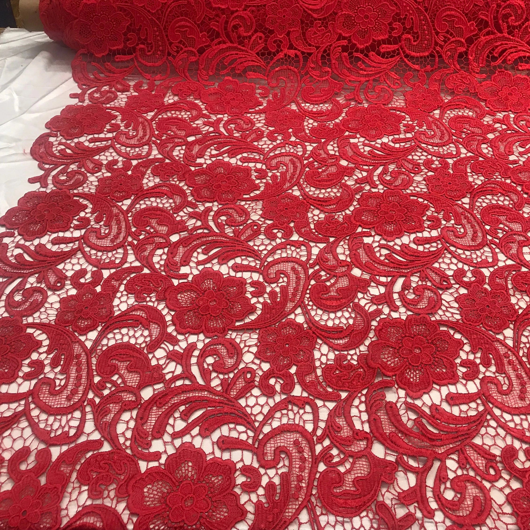 Quality Red African Cord Lace Fabric Water Soluble Dress Lace Fabric