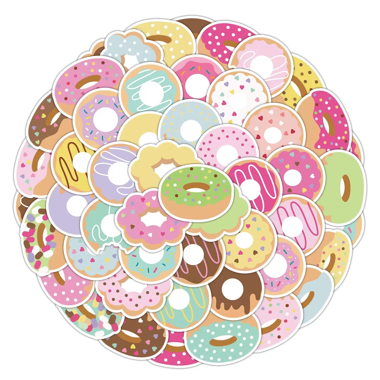 E-50pcs Doughnut Graffiti Stickers for Water Cup Computer Fridge DIY Decorative Stickers Waterproof Wholesale for Children