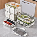 Airtight Fruit Vegetable Storage Containers for Refrigerator Organizer Bins Food Storage Container with Removable Drain Colander