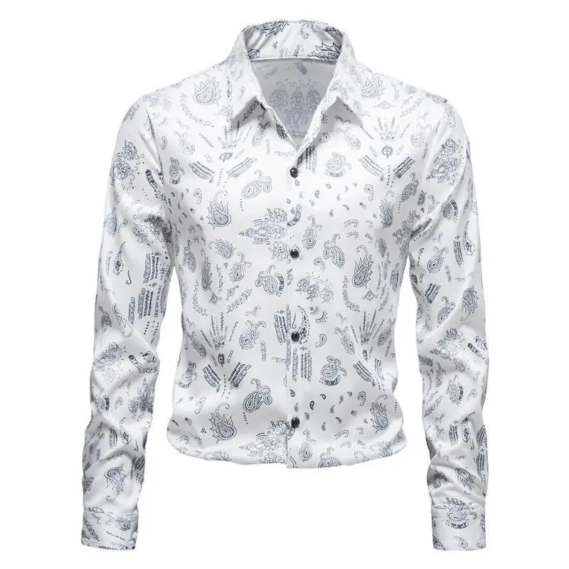 MS-50 2021 New Autumu Business Men's Loose Long-sleeved Floral Shirt
