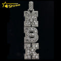 Iced Out Custom Made 3inch Tall Fancy Cut Lab Grown Diamond  10K White Solid Gold Vertical Letter Initial Name Pendant