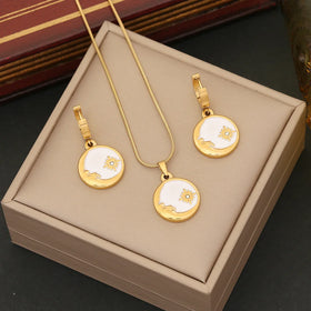 New 2 Pcs 18k Gold Plated Stainless Steel Moon and Star Jewelry Set Necklace Earrings Tarnish Free Set for Women