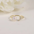Romantic Adjustable Opening Sun Moon Freshwater Pearl & Lab Grown Diamond 14K Au750 Gold Stackable Ring for Wedding Engagement