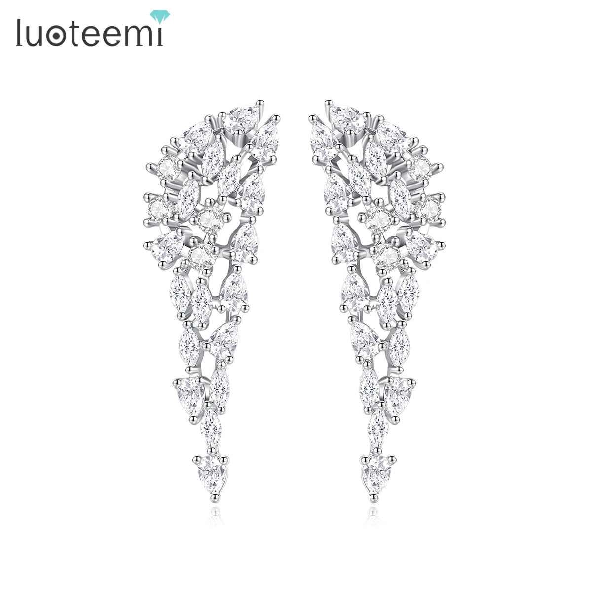 LUOTEEMI Bridal Fashion Wedding Party Women Earing Accessory Diamond Jewelry 3A Zircon Cubic Zirconia Large Earring