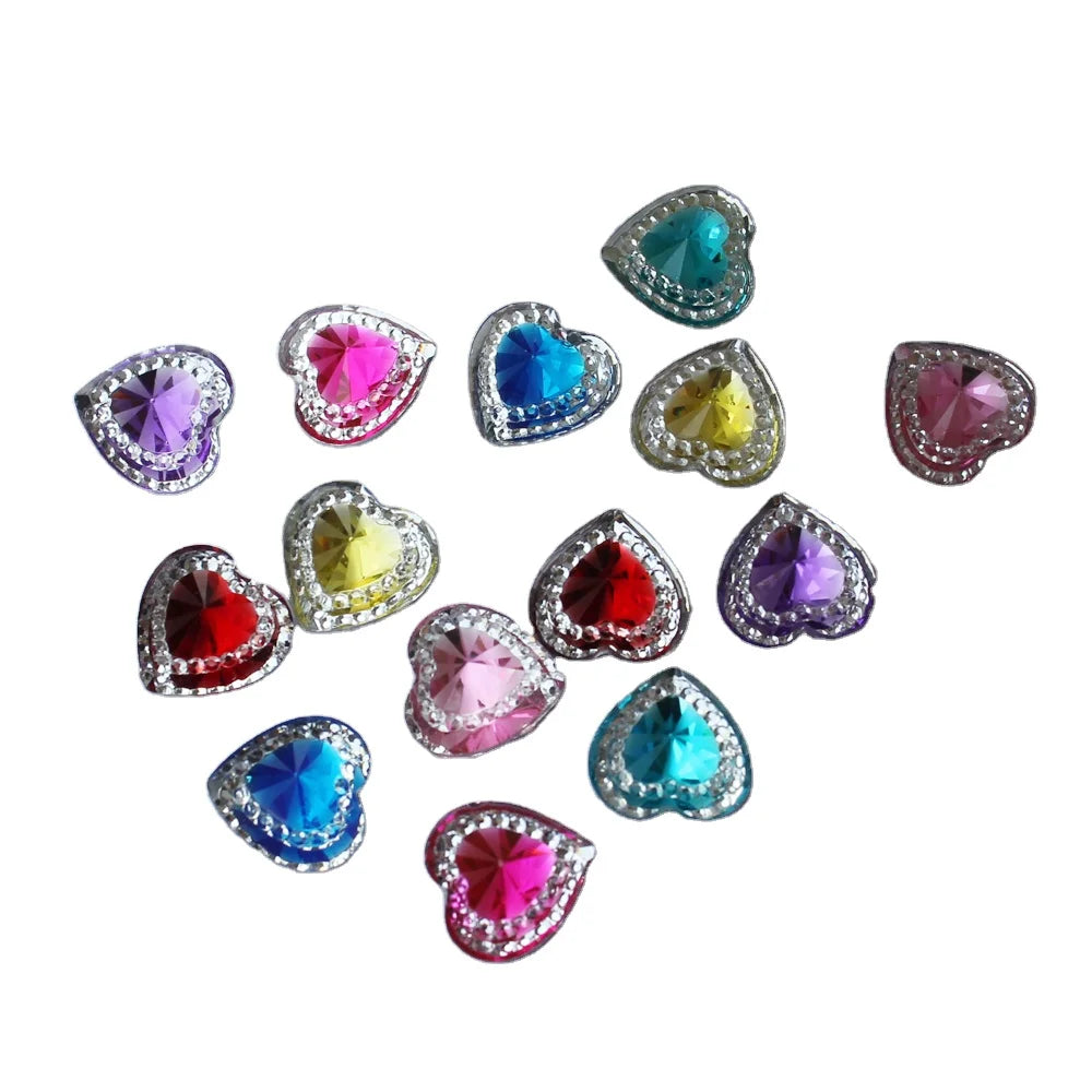 500pcs/bag 14mm Flatback Acrylic Faceted Heart Shape Loose Rhinestone 3D Gems Nail Art Embellishment for Wedding Dresses MegaBDM