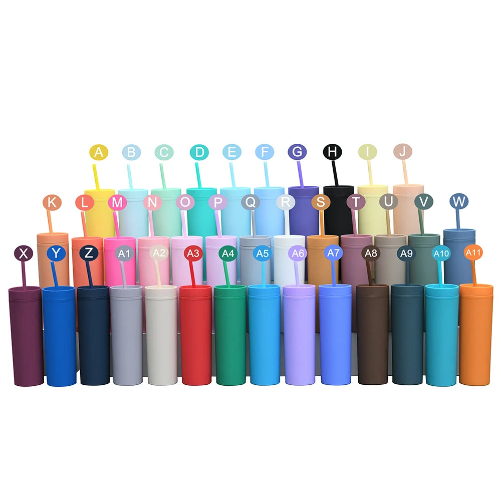 16oz Skinny Tumbler Double Walled Acrylic Matte Plastic Bulk Tumbler With Straw and Lid Eco-friendly Mug